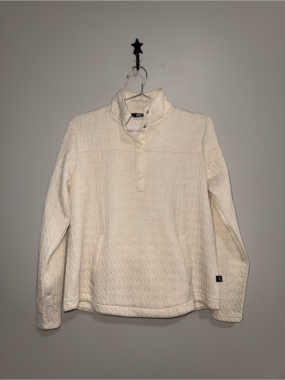 Lands' End Cream Quilted Snap-Front Pullover
